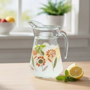 Vintage 1970’s Flower Power Glass Pitcher